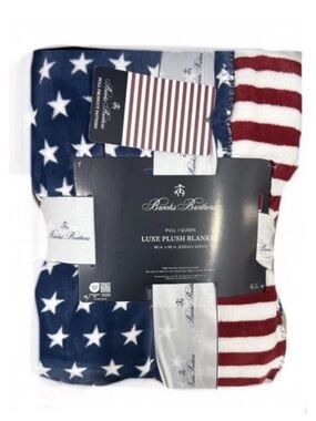 Brooks Brothers Red, White, Blue Patriotic Full/Queen Luxe Plush Blanket 90”x90”